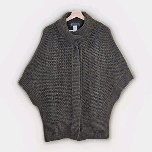 Elsamanda Sweater Womens M Olive Khaki Wool Blend Snap Buttons Chunky Knit Boxy